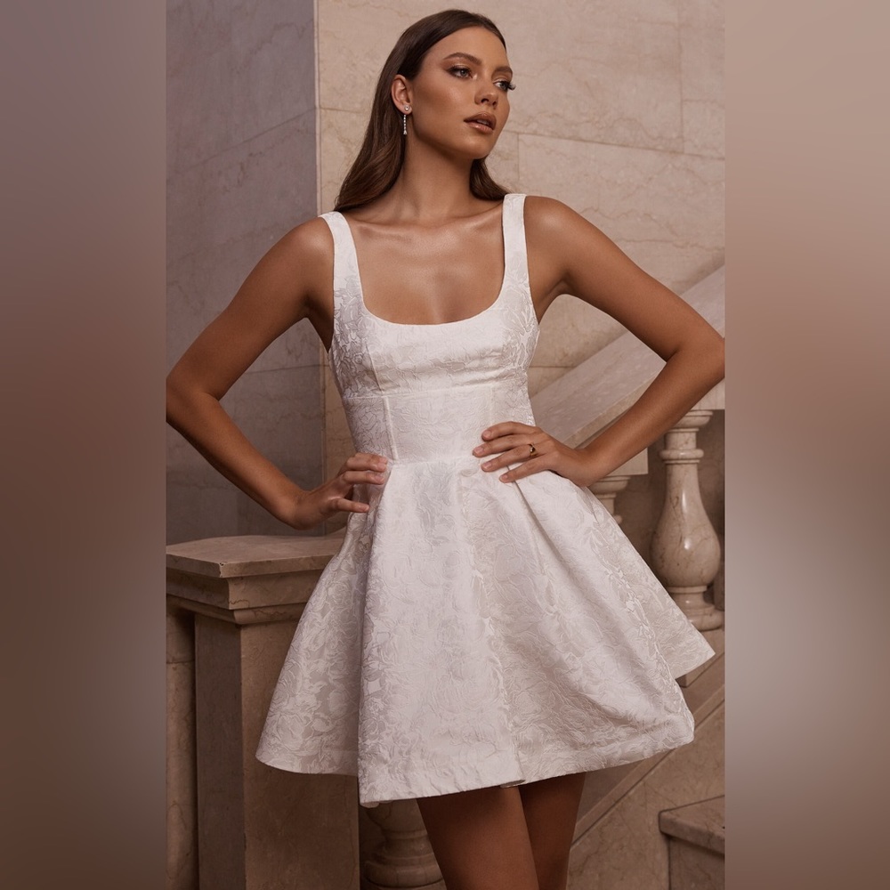 Stephanie - Mini Dress - corset scoop neck fit and flare dress in ivory
